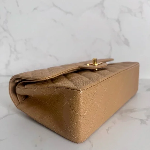 SOLD Vintage Chanel Small Double Flap Dark Beige Caviar - Picture 7 of 13